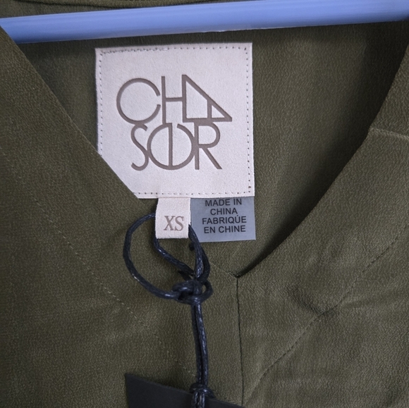 CHASER SHORT SLEEVE VNECK BLOUSE, XSMALL, OLIVE GREEN - Picture 2 of 4